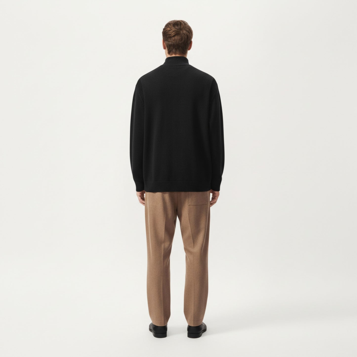 Men's Long Sleeve Button Front Knit Sweater Jacket with Mock Neck Collar and Ribbed Trim