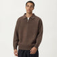 Men's Long Sleeve Collared Quarter Zip Knit Pullover Sweater with Ribbed Trim and Relaxed Fit