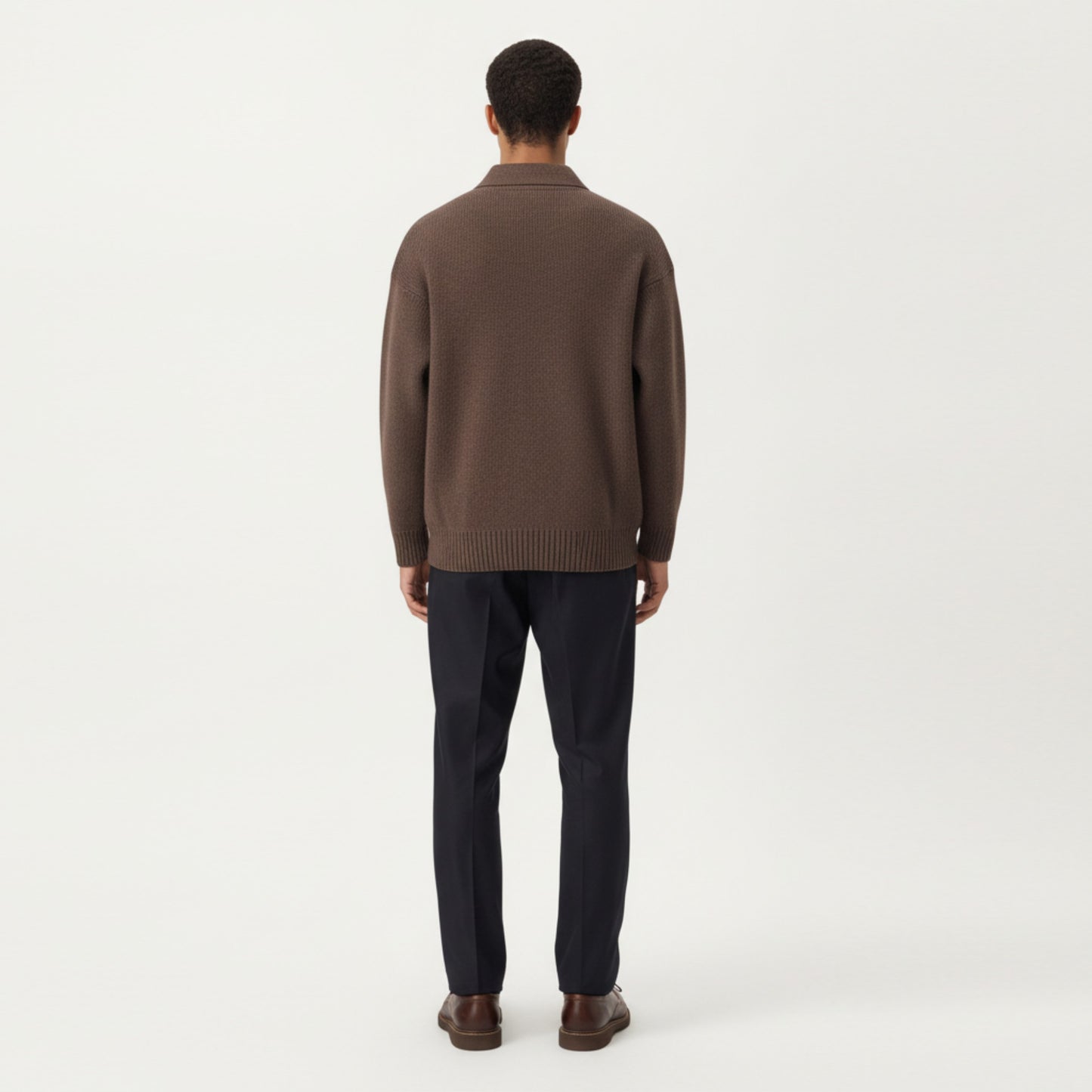 Men's Long Sleeve Collared Quarter Zip Knit Pullover Sweater with Ribbed Trim and Relaxed Fit
