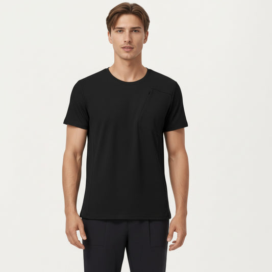 Men's Short Sleeve Performance T-Shirt with Chest Pocket and Lightweight Stretch Fabric