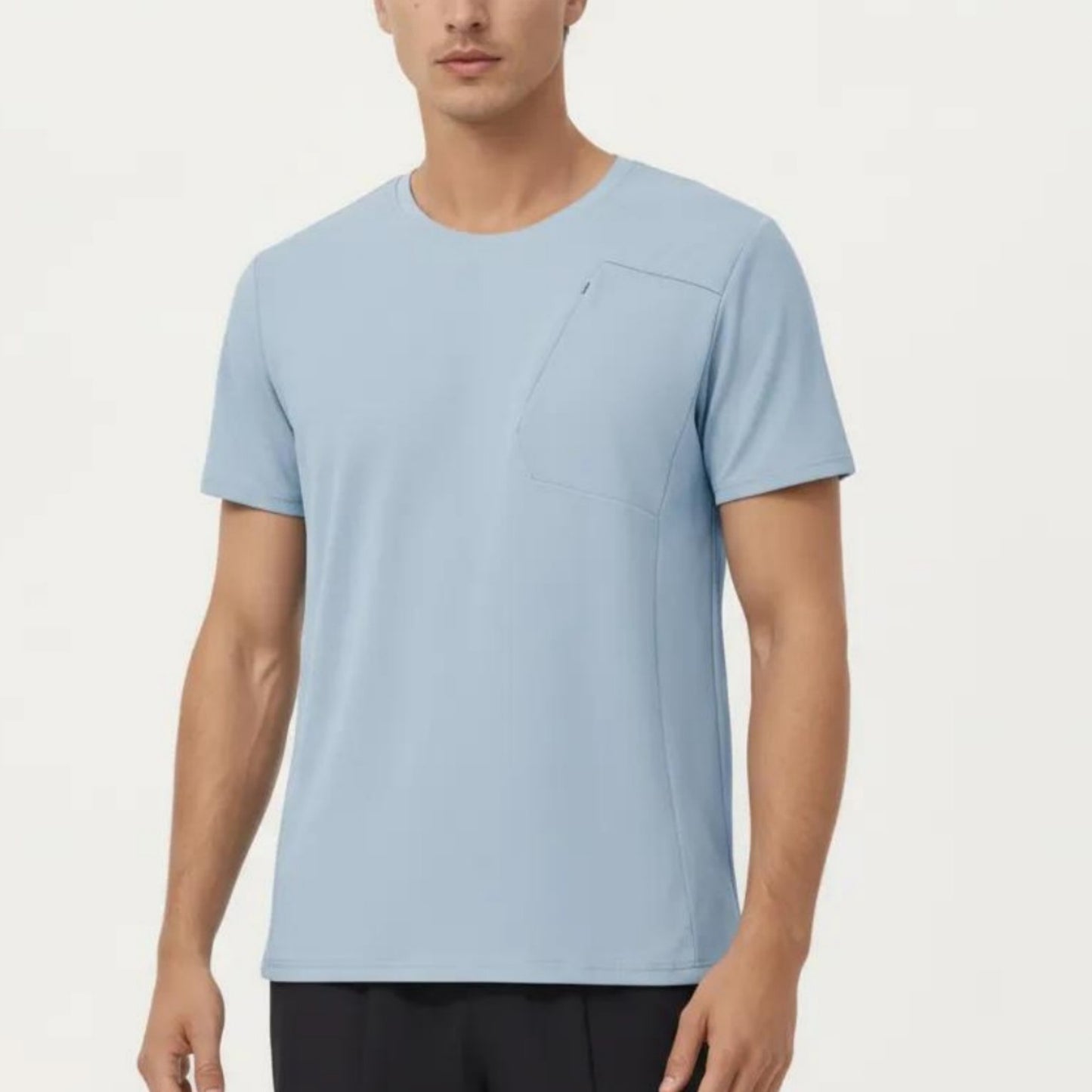 Men's Short Sleeve Performance T-Shirt with Chest Pocket and Lightweight Stretch Fabric