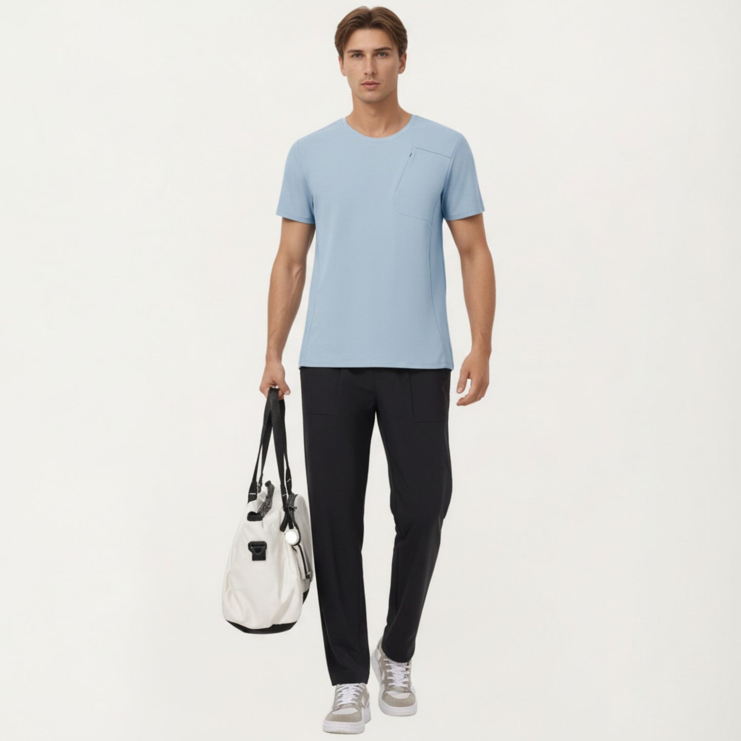 Men's Short Sleeve Performance T-Shirt with Chest Pocket and Lightweight Stretch Fabric