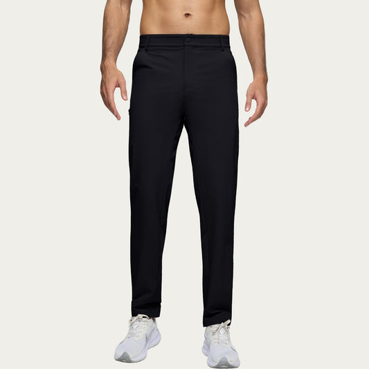 Men's Performance Stretch Pants with Button Waist Closure and Tapered Athletic Fit