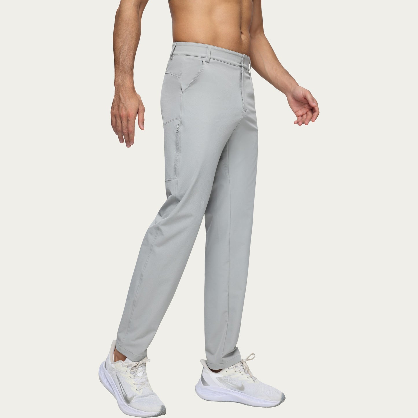 Men's Performance Stretch Pants with Button Waist Closure and Tapered Athletic Fit