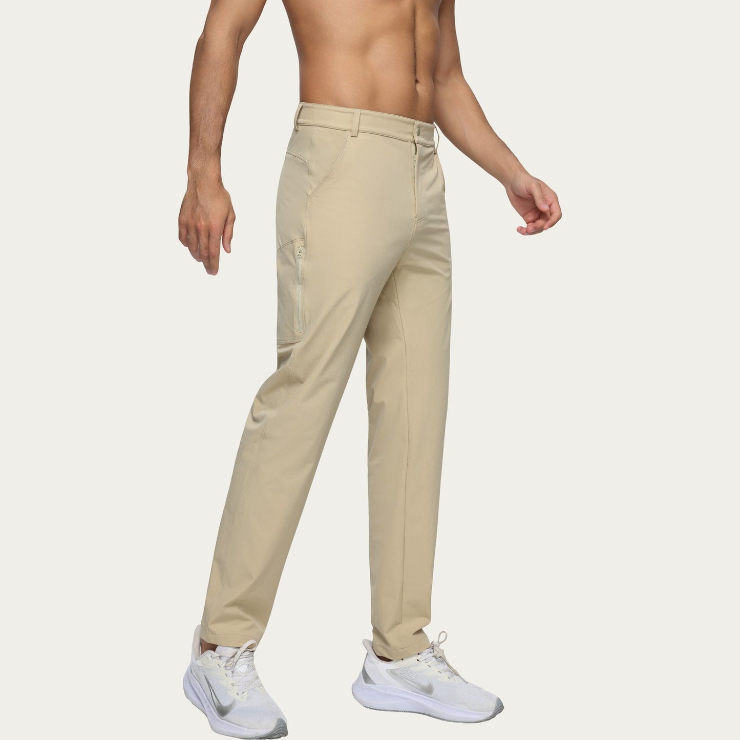 Men's Performance Stretch Pants with Button Waist Closure and Tapered Athletic Fit