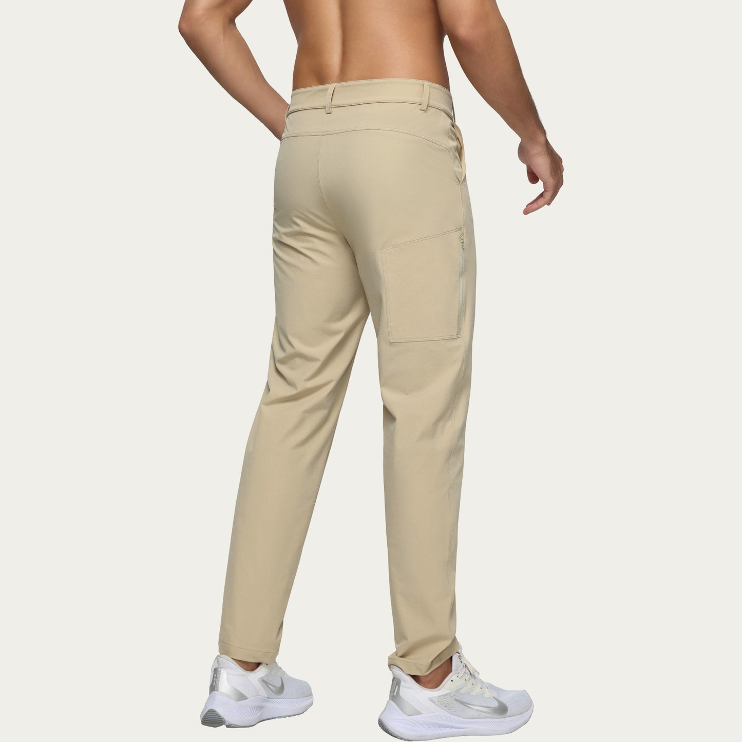 Men's Performance Stretch Pants with Button Waist Closure and Tapered Athletic Fit