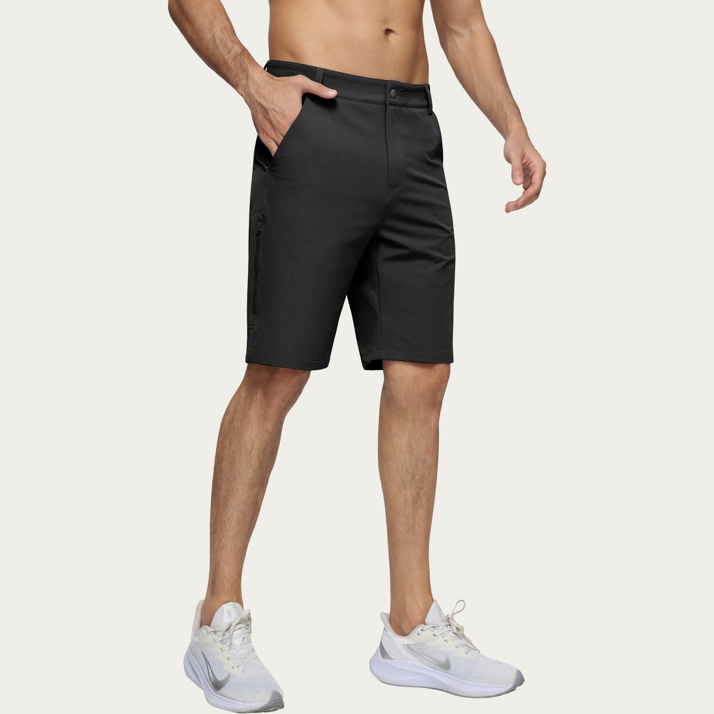 Men's Performance Stretch Shorts with Button Waist Closure and Tailored Athletic Fit