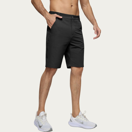 Men's Performance Stretch Shorts with Button Waist Closure and Tailored Athletic Fit