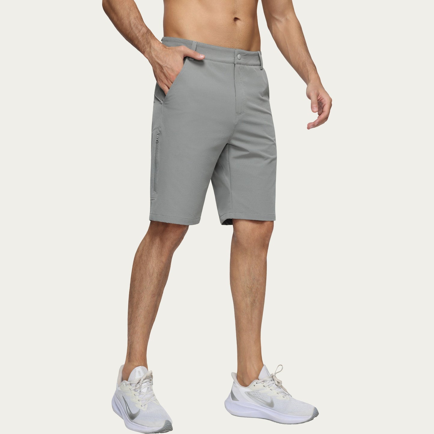 Men's Performance Stretch Shorts with Button Waist Closure and Tailored Athletic Fit