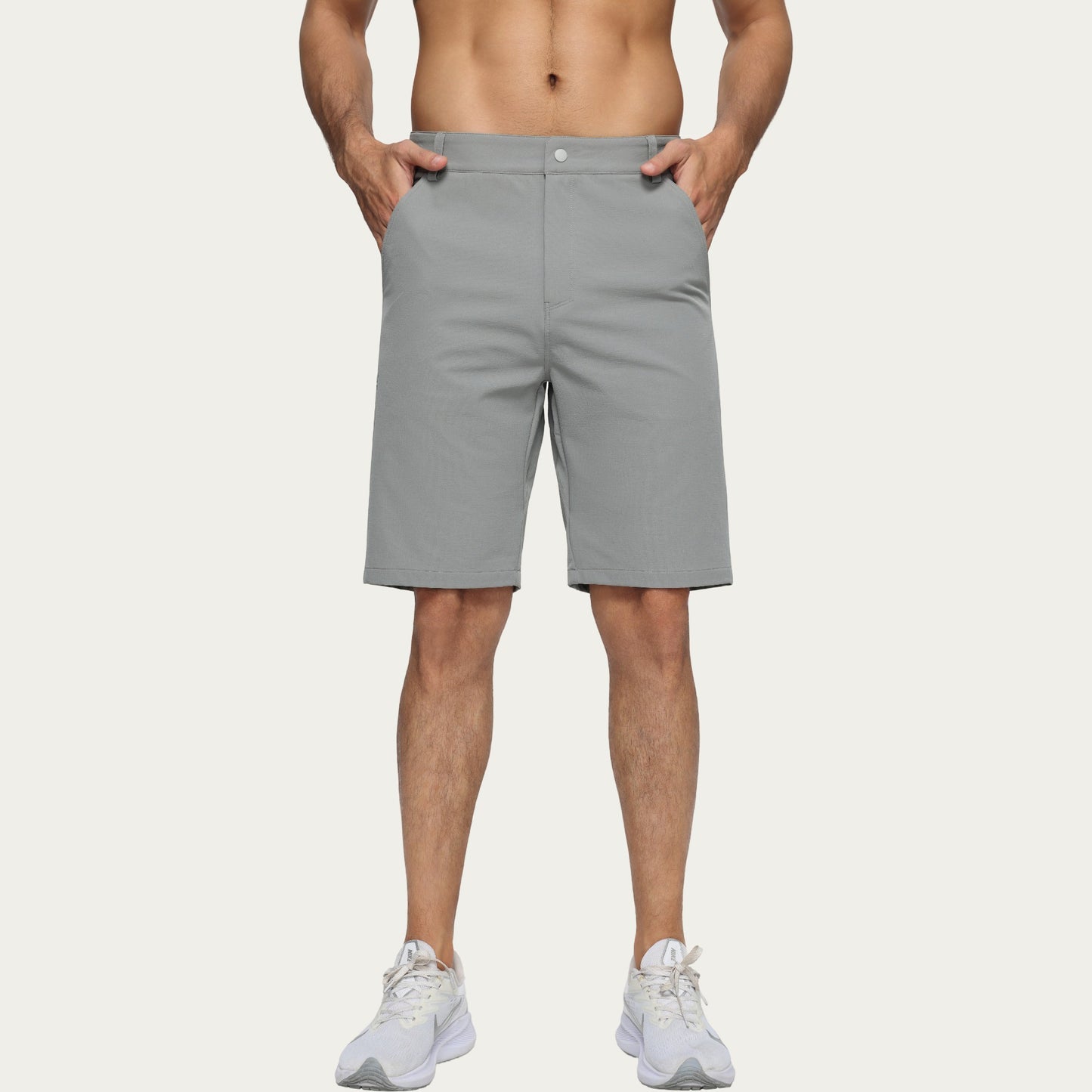 Men's Performance Stretch Shorts with Button Waist Closure and Tailored Athletic Fit