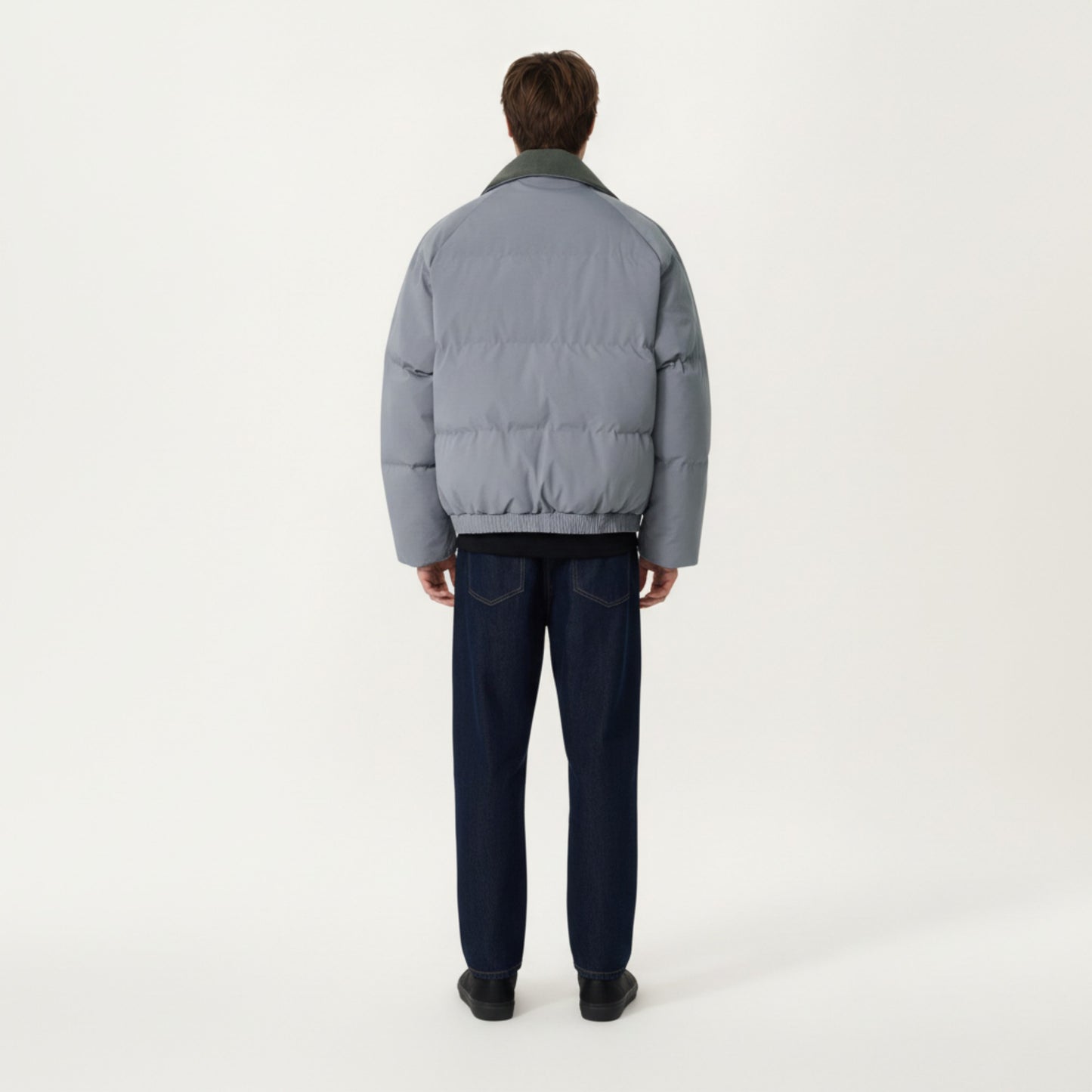 Men's Quilted Puffer Jacket with Stand Collar Snap Front and Ribbed Hem