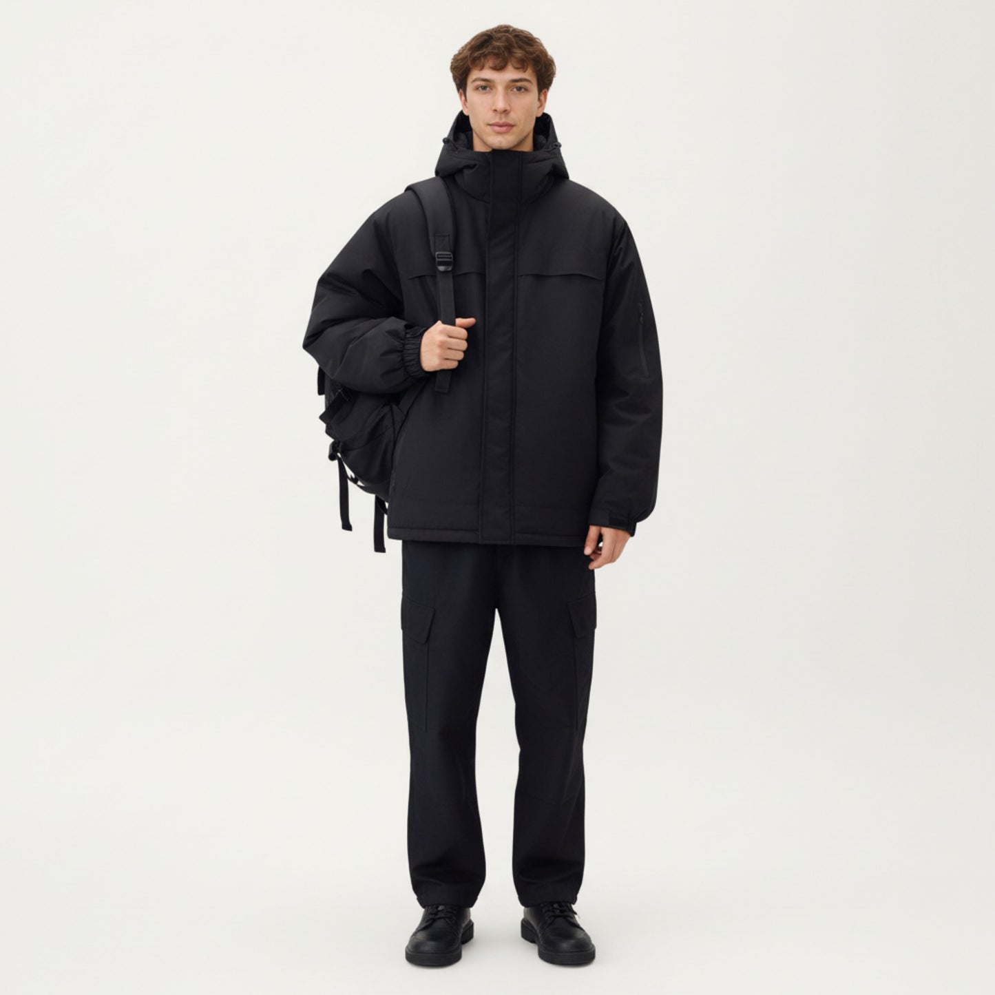 Men's Hooded Zip Front Jacket with Long Sleeves and Clean Panel Construction