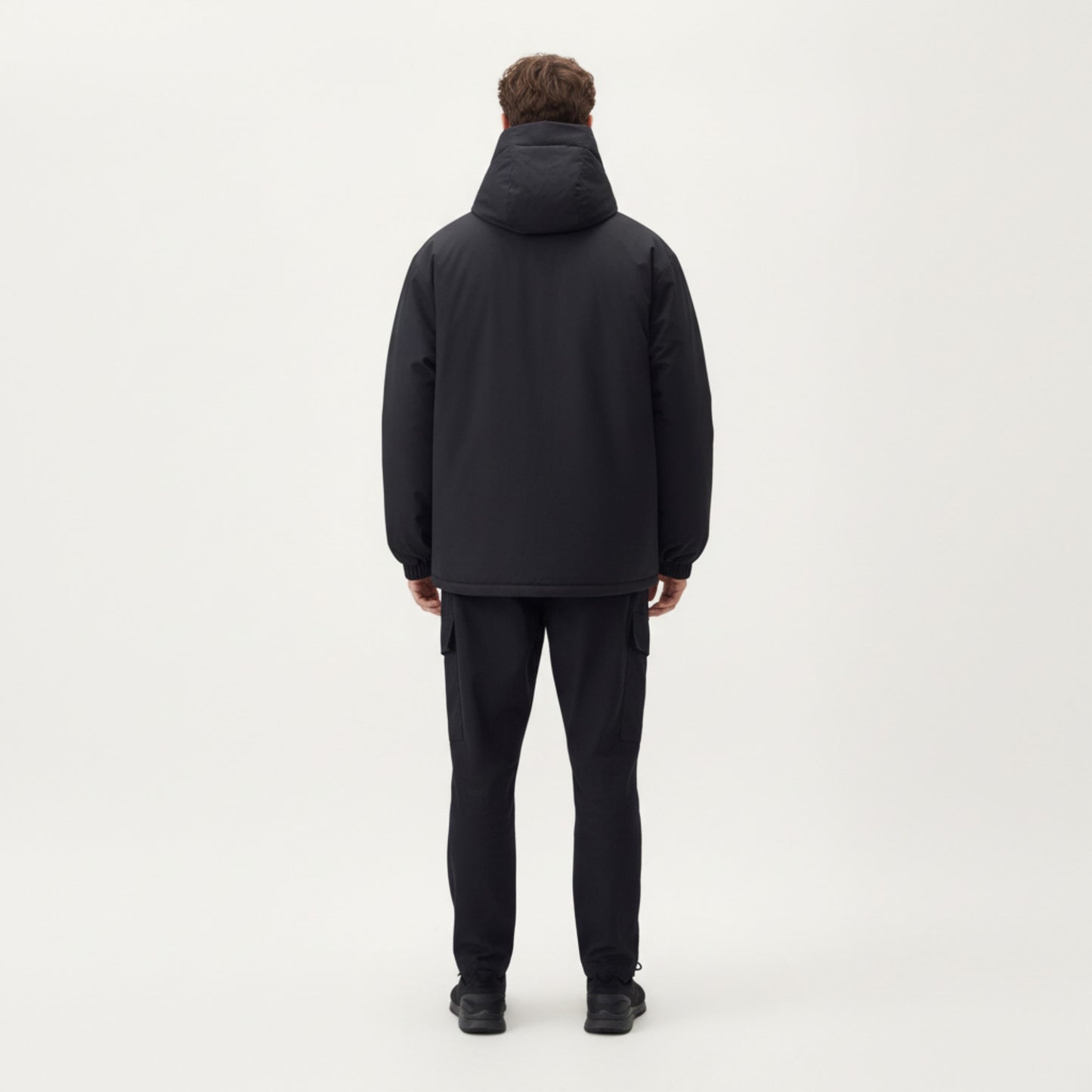 Men's Hooded Zip Front Jacket with Long Sleeves and Clean Panel Construction