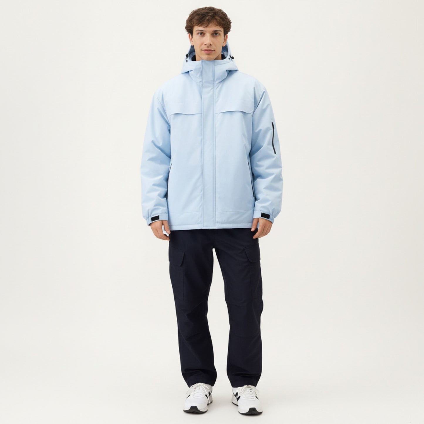 Men's Hooded Zip Front Jacket with Long Sleeves and Clean Panel Construction