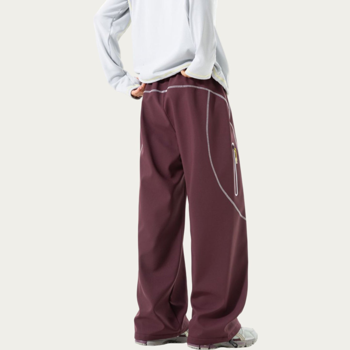 Men's Relaxed Fit Drawstring Pants with Contrast Stitching and Straight Leg Design