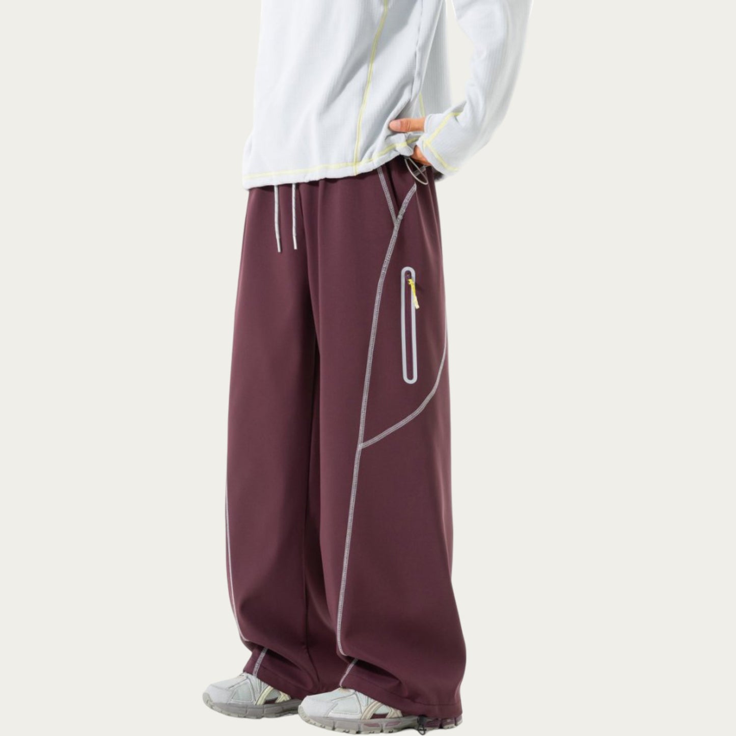 Men's Relaxed Fit Drawstring Pants with Contrast Stitching and Straight Leg Design