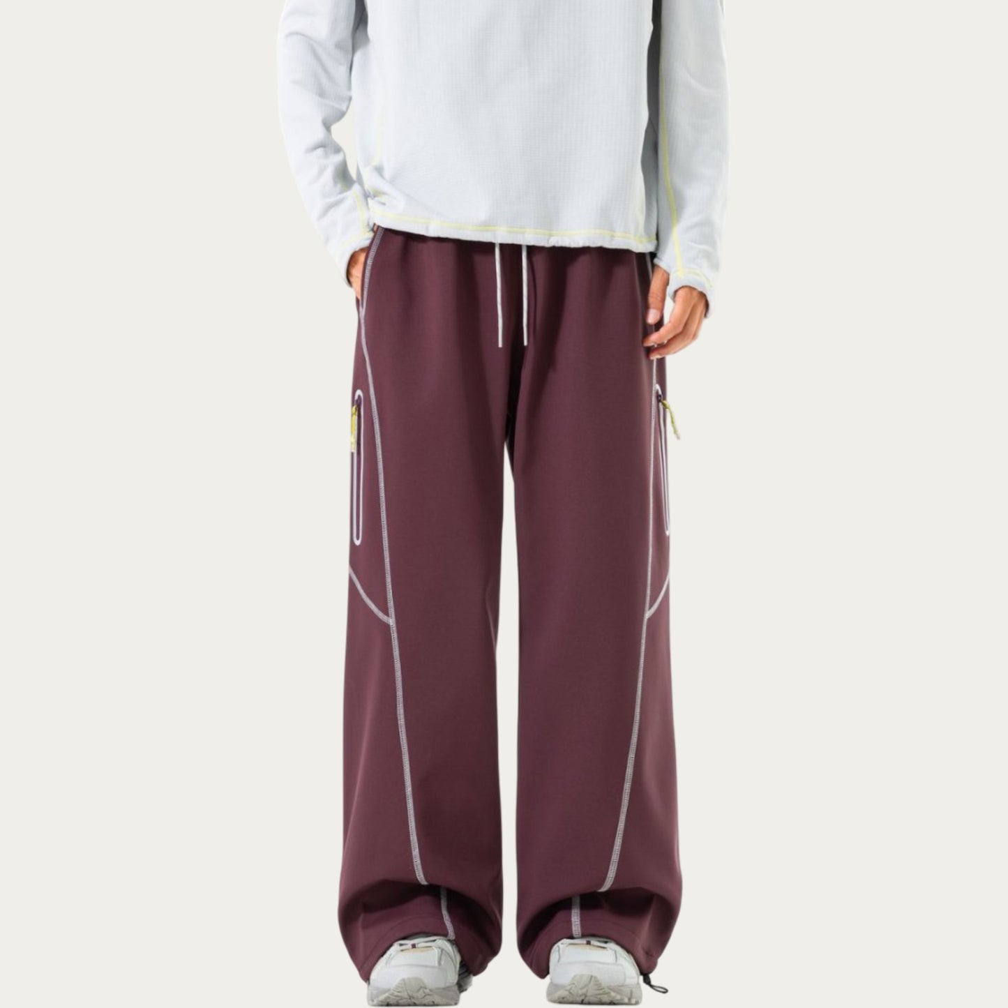 Men's Relaxed Fit Drawstring Pants with Contrast Stitching and Straight Leg Design
