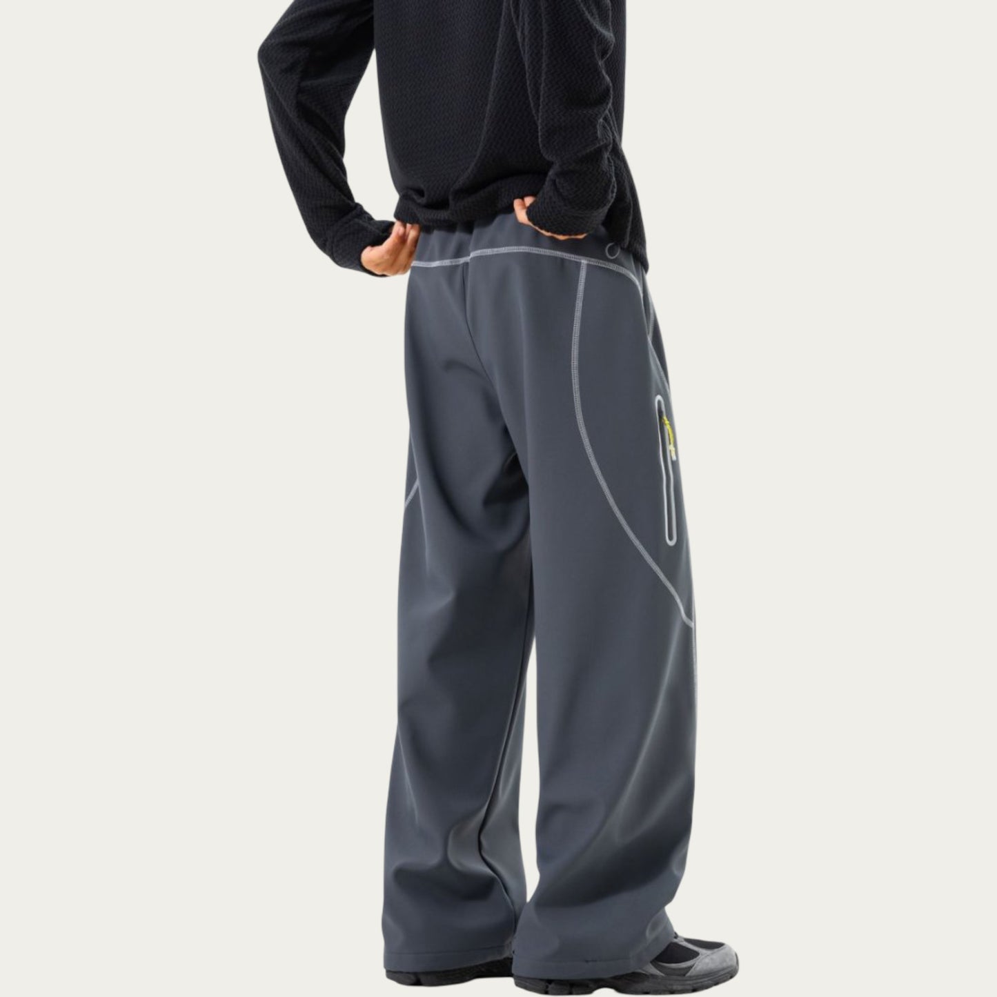 Men's Relaxed Fit Drawstring Pants with Contrast Stitching and Straight Leg Design