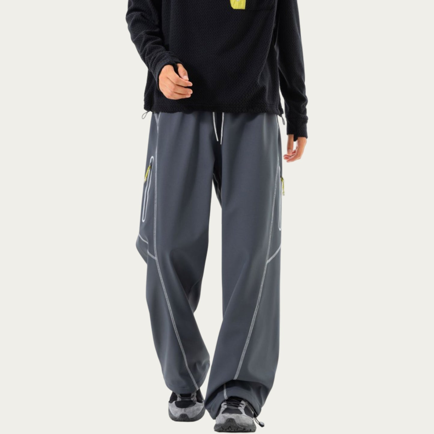 Men's Relaxed Fit Drawstring Pants with Contrast Stitching and Straight Leg Design