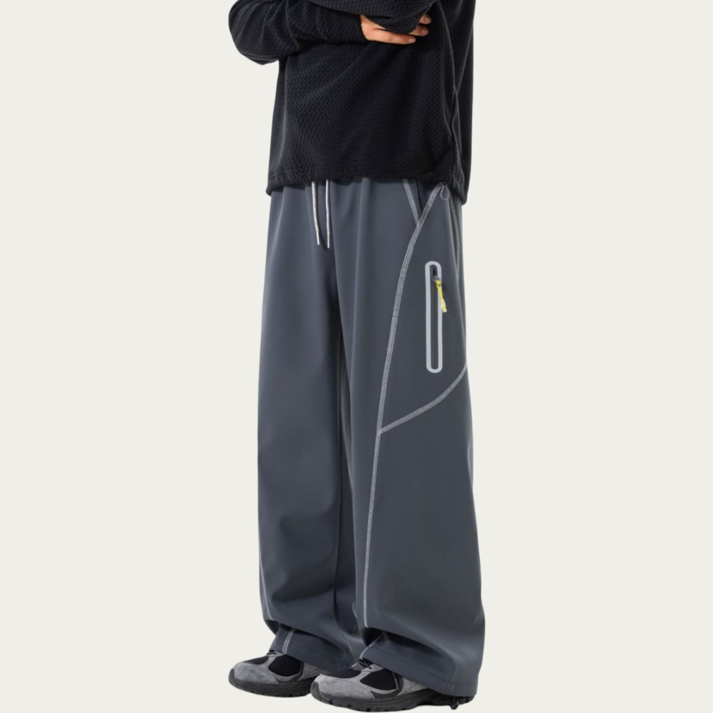 Men's Relaxed Fit Drawstring Pants with Contrast Stitching and Straight Leg Design