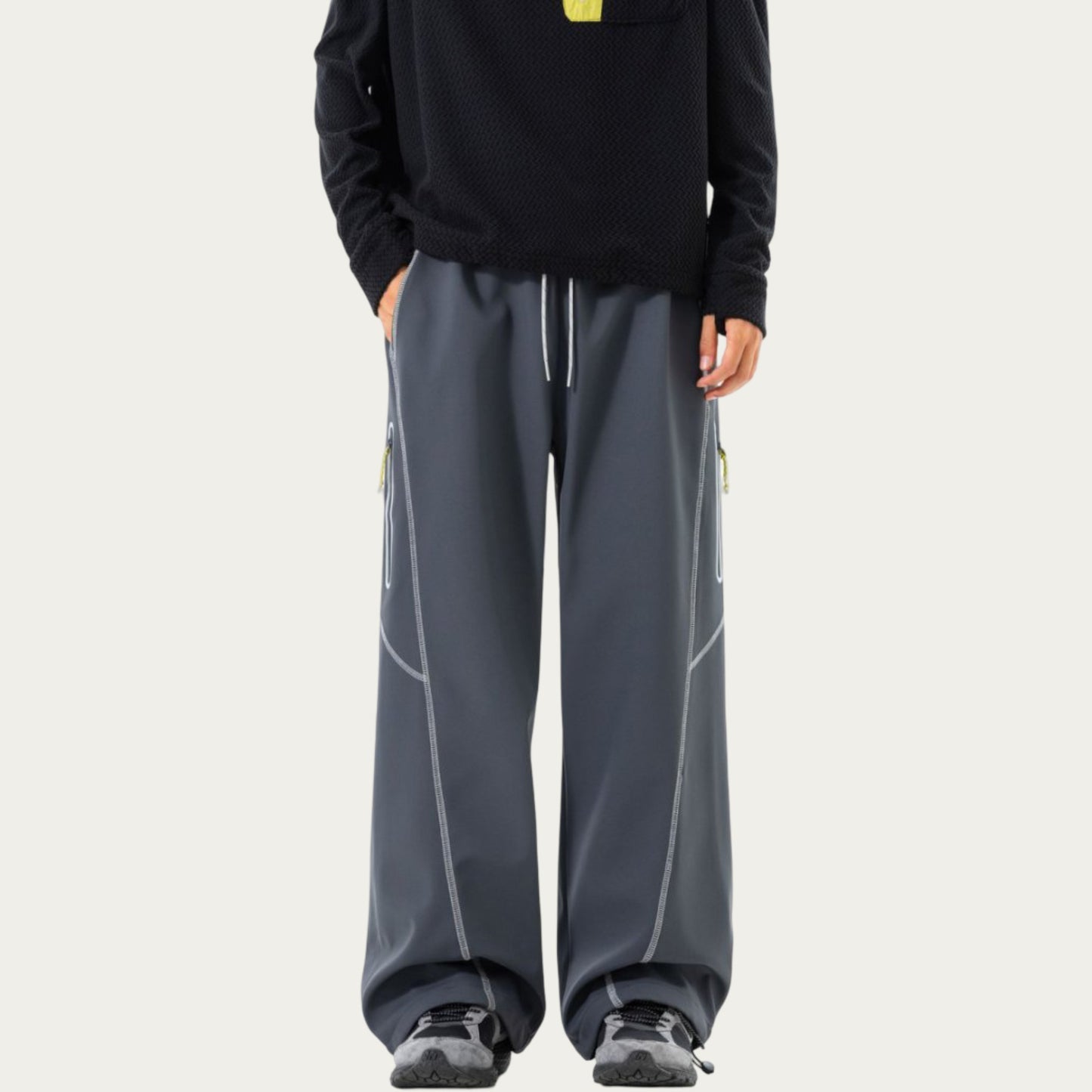 Men's Relaxed Fit Drawstring Pants with Contrast Stitching and Straight Leg Design