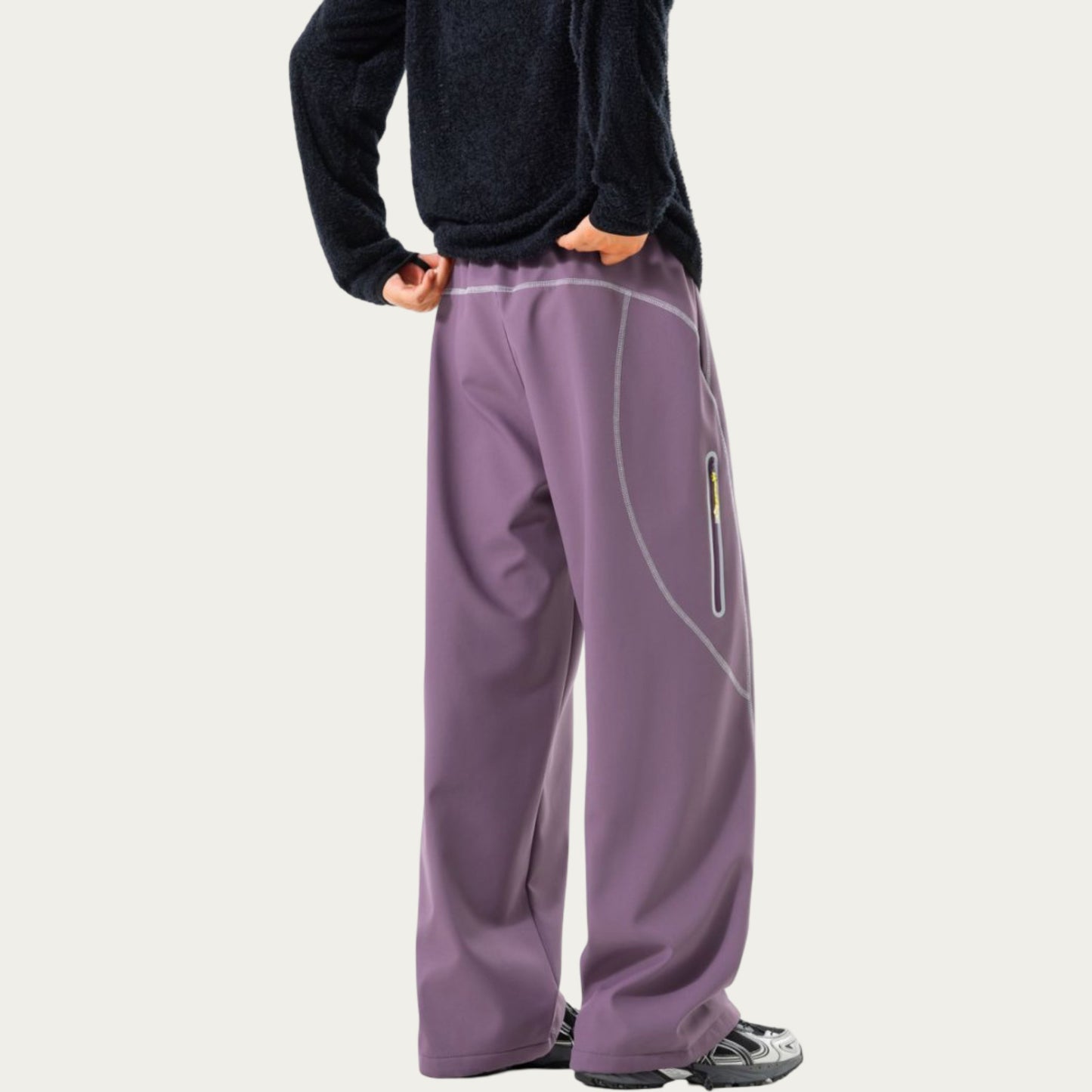Men's Relaxed Fit Drawstring Pants with Contrast Stitching and Straight Leg Design