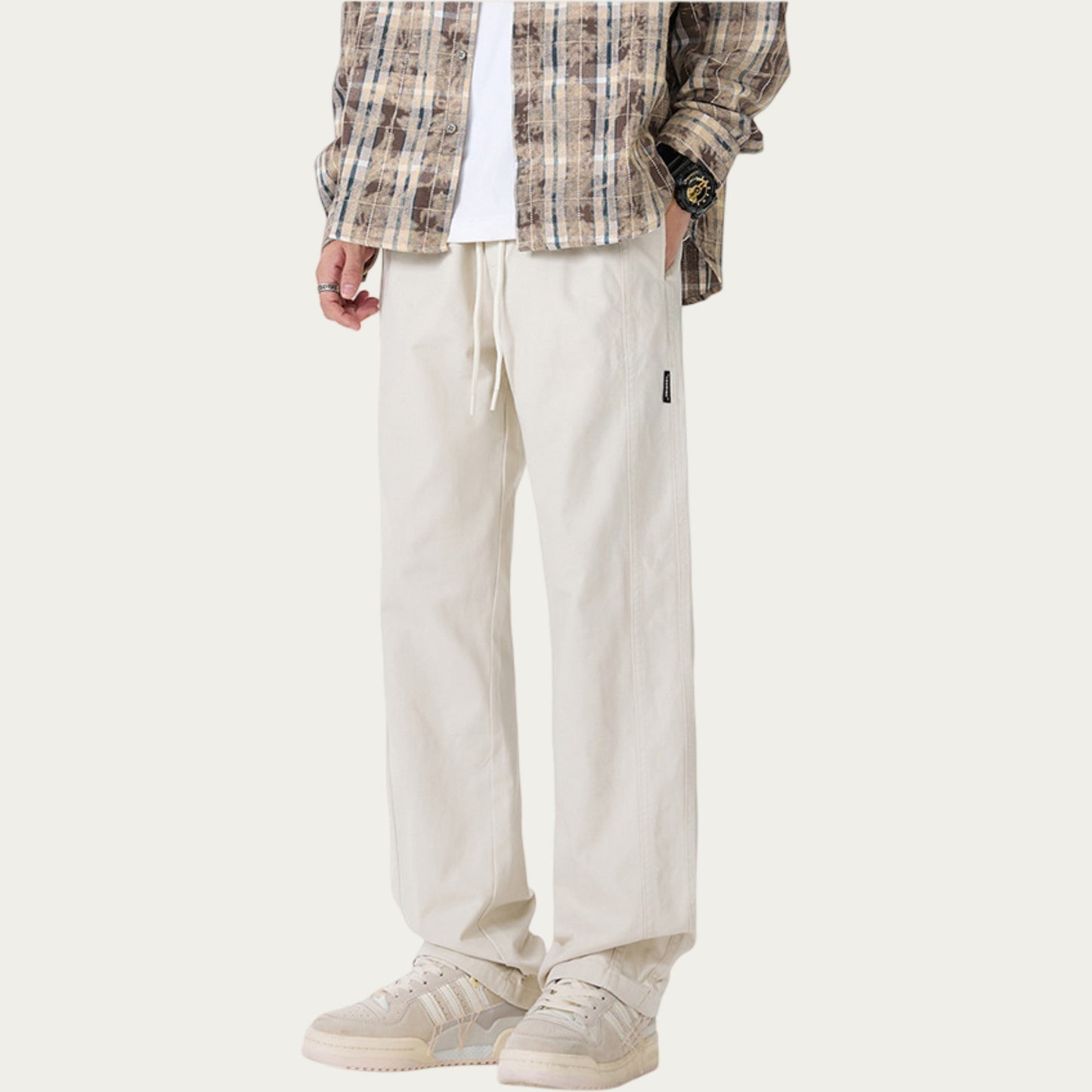 Men's Relaxed Fit Drawstring Pants with Elastic Waist and Straight Leg Silhouette