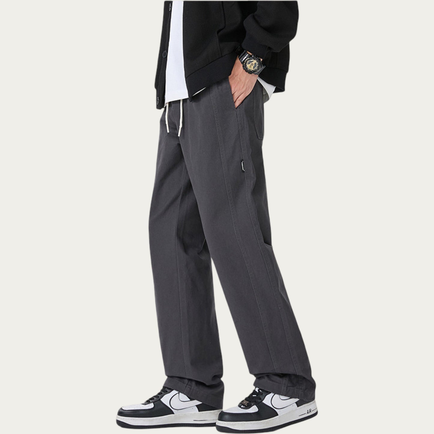 Men's Relaxed Fit Drawstring Pants with Elastic Waist and Straight Leg Silhouette