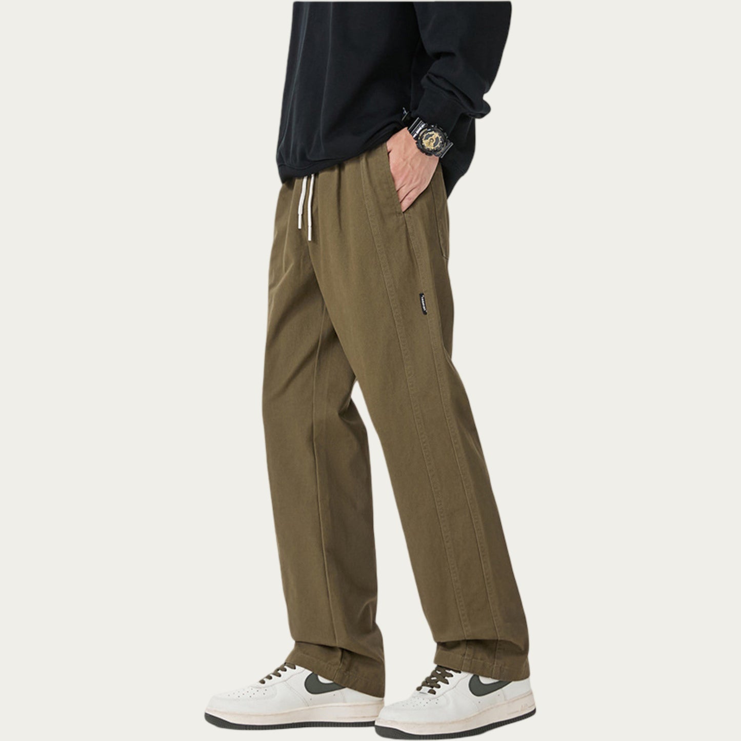 Men's Relaxed Fit Drawstring Pants with Elastic Waist and Straight Leg Silhouette