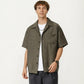 Men's Short Sleeve Button Down Shirt with Textured Woven Fabric and Relaxed Open Collar Fit