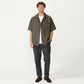 Men's Short Sleeve Button Down Shirt with Textured Woven Fabric and Relaxed Open Collar Fit