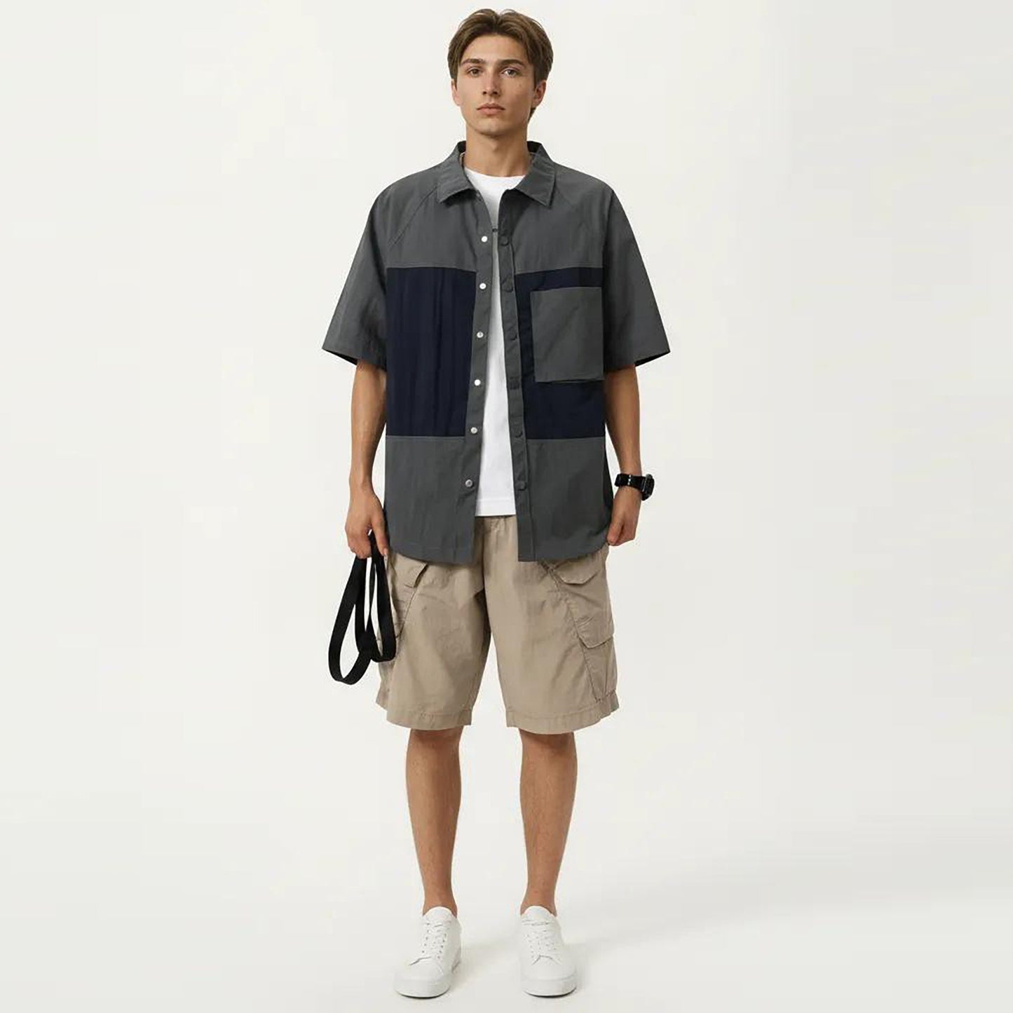 Men's Short Sleeve Button Front Overshirt with Chest Pocket and Relaxed Structured Fit