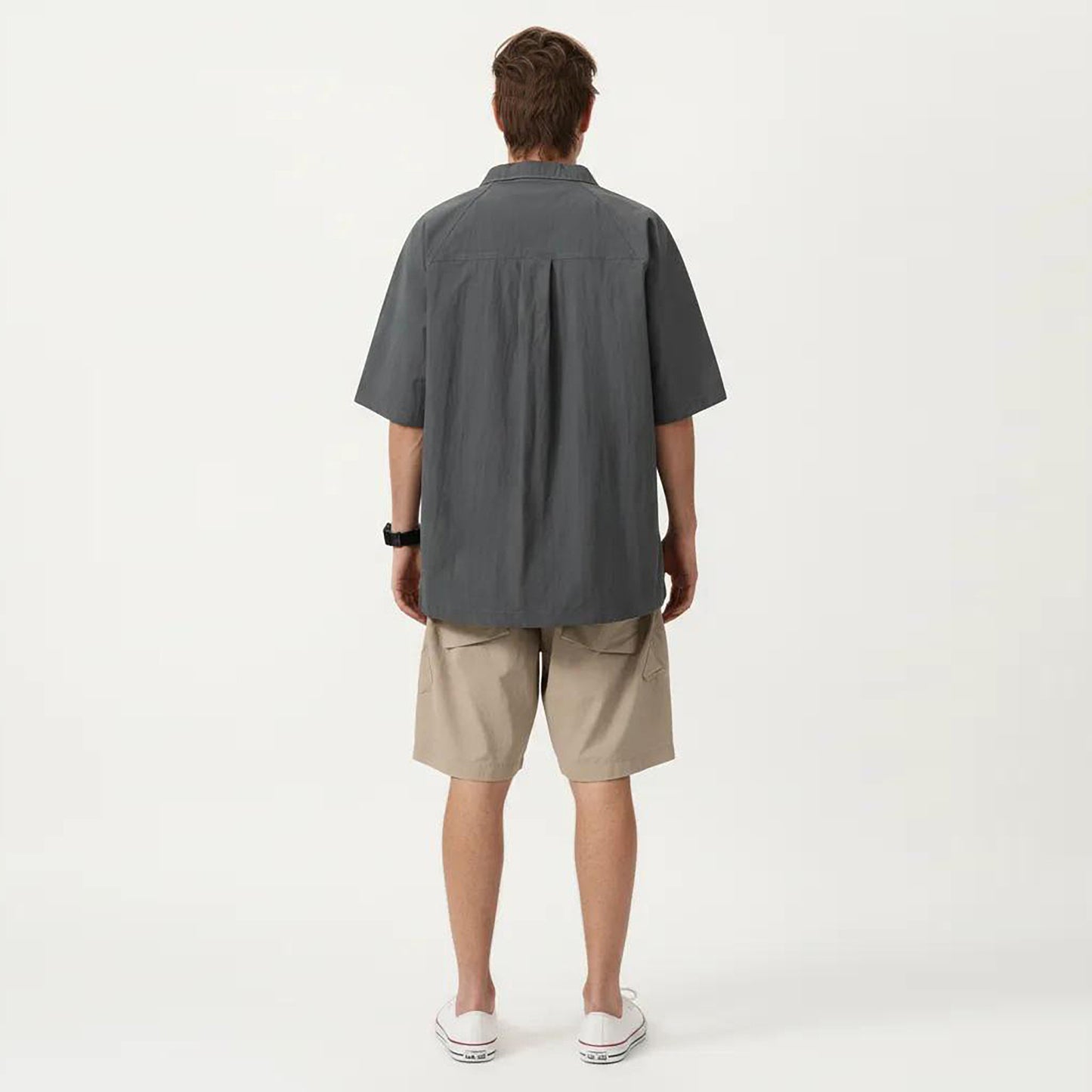 Men's Short Sleeve Button Front Overshirt with Chest Pocket and Relaxed Structured Fit