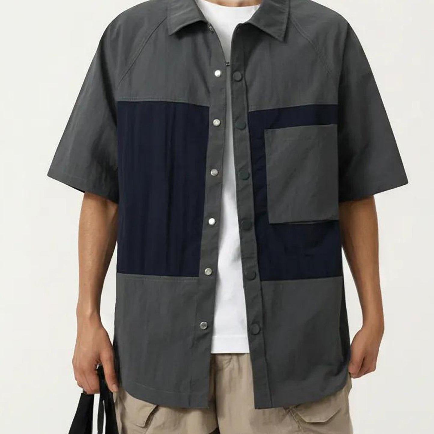Men's Short Sleeve Button Front Overshirt with Chest Pocket and Relaxed Structured Fit
