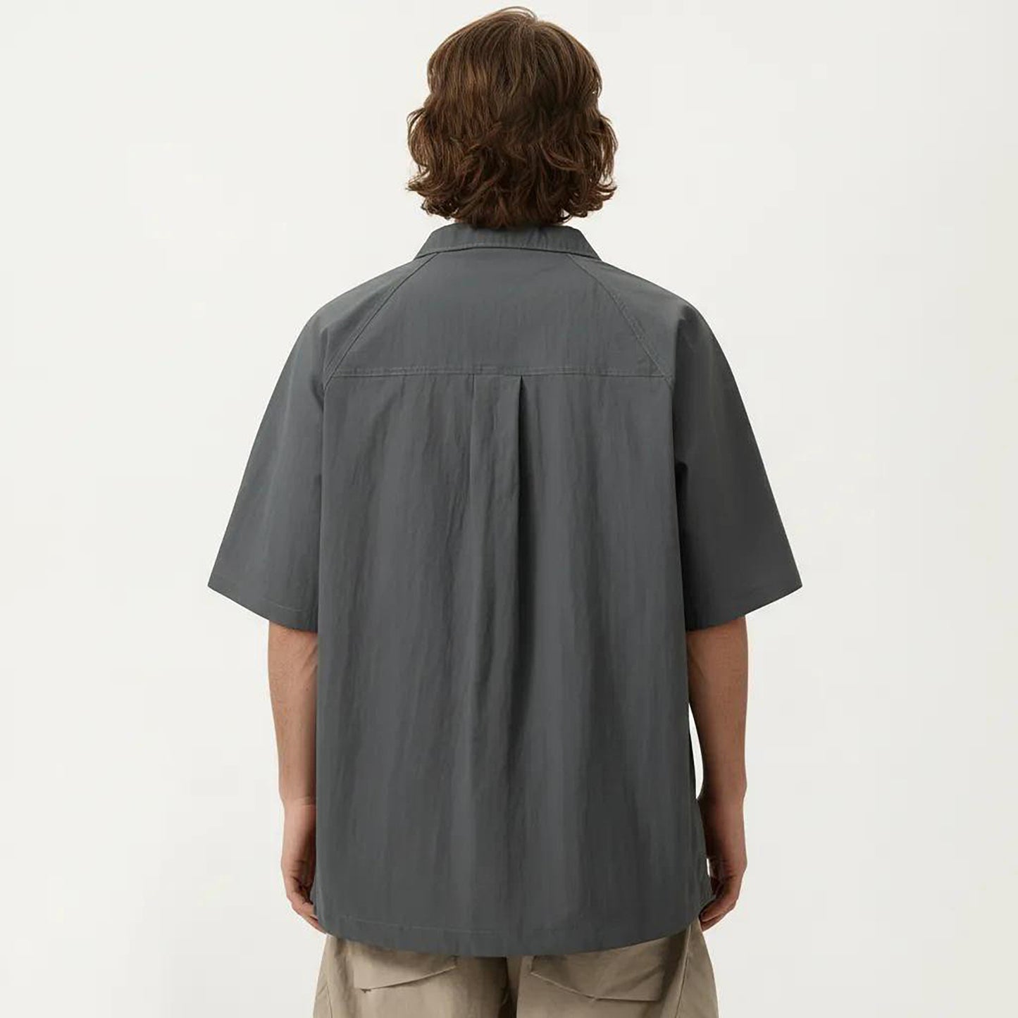 Men's Short Sleeve Button Front Overshirt with Chest Pocket and Relaxed Structured Fit