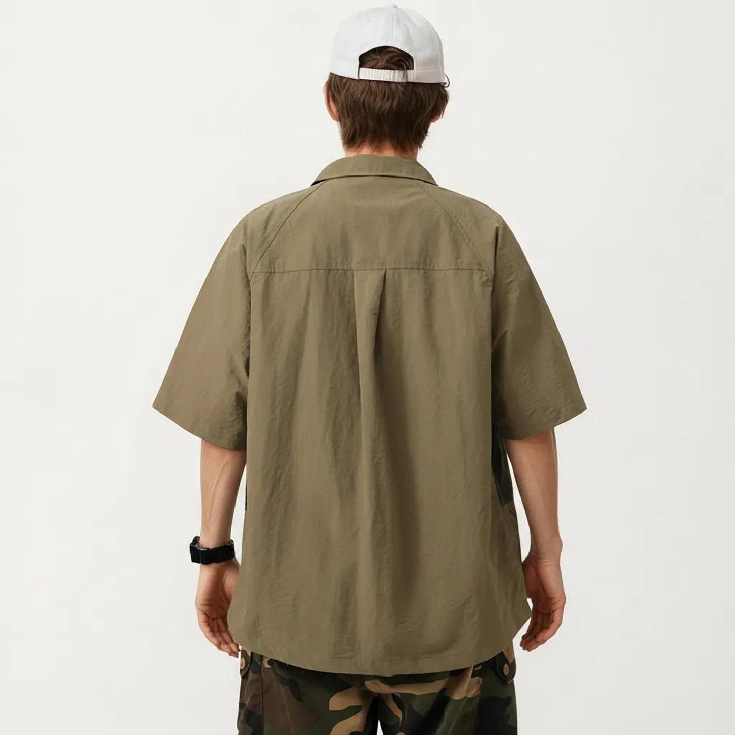 Men's Short Sleeve Button Front Overshirt with Chest Pocket and Relaxed Structured Fit