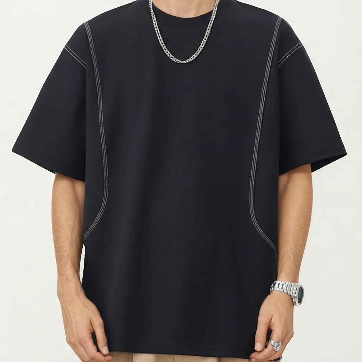 Men's Short Sleeve Crewneck T-Shirt with Exposed Seam Detailing and Relaxed Fit