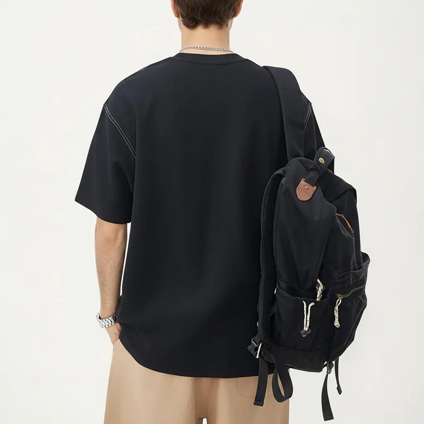 Men's Short Sleeve Crewneck T-Shirt with Exposed Seam Detailing and Relaxed Fit