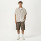 Men's Short Sleeve Button-Up Shirt with Textured Fabric and Dual Chest Pockets