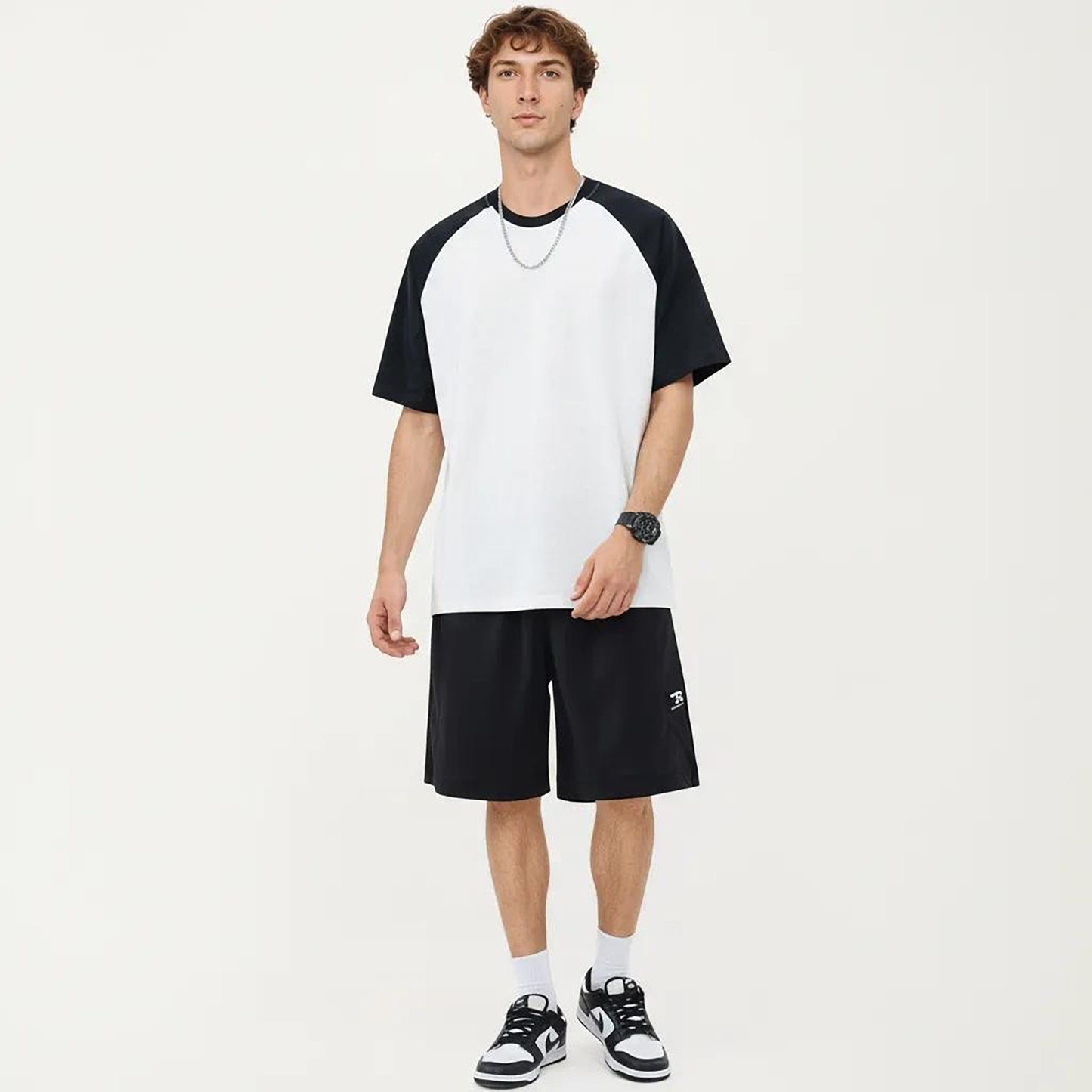 Men's Raglan Short Sleeve Crewneck T-Shirt with Contrast Sleeves