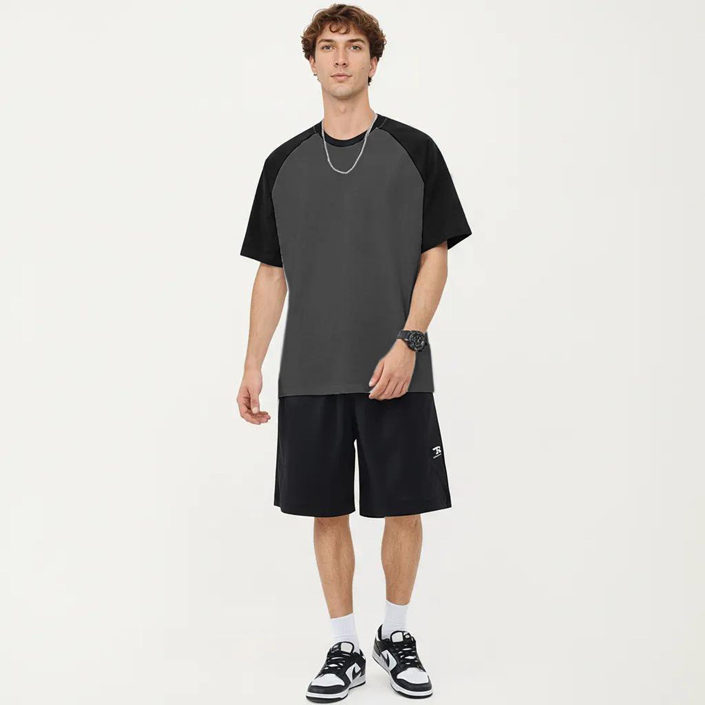 Men's Raglan Short Sleeve Crewneck T-Shirt with Contrast Sleeves