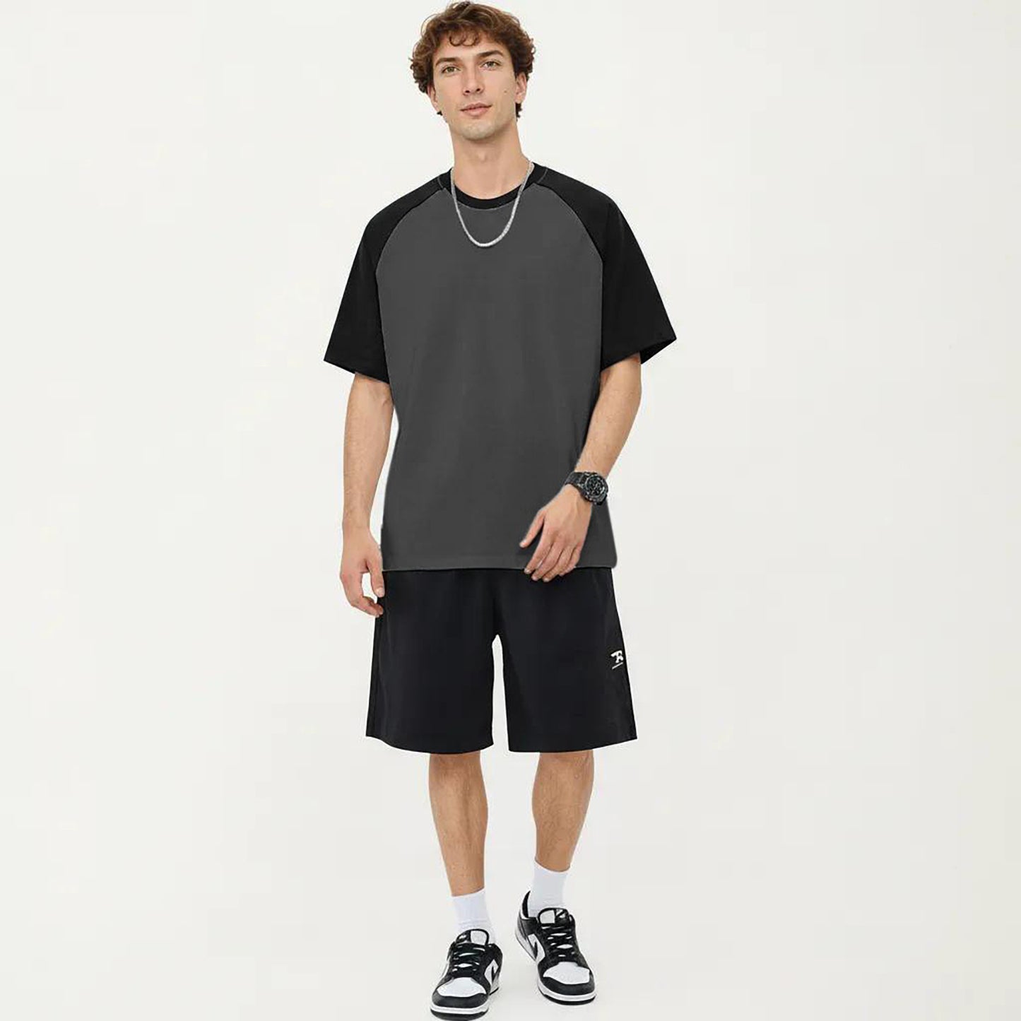 Men's Raglan Short Sleeve Crewneck T-Shirt with Contrast Sleeves
