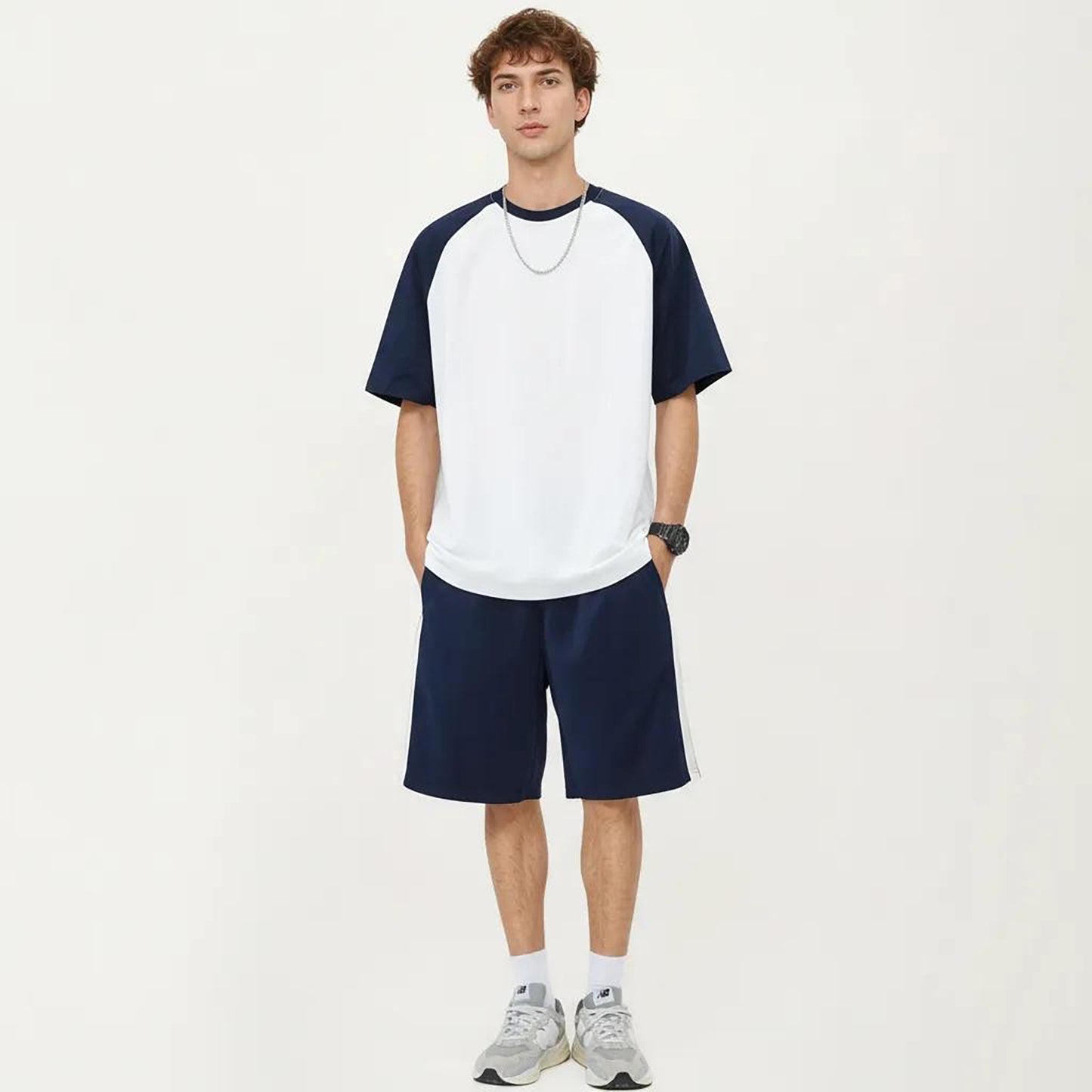 Men's Raglan Short Sleeve Crewneck T-Shirt with Contrast Sleeves