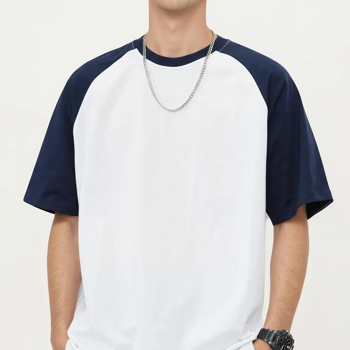 Men's Raglan Short Sleeve Crewneck T-Shirt with Contrast Sleeves