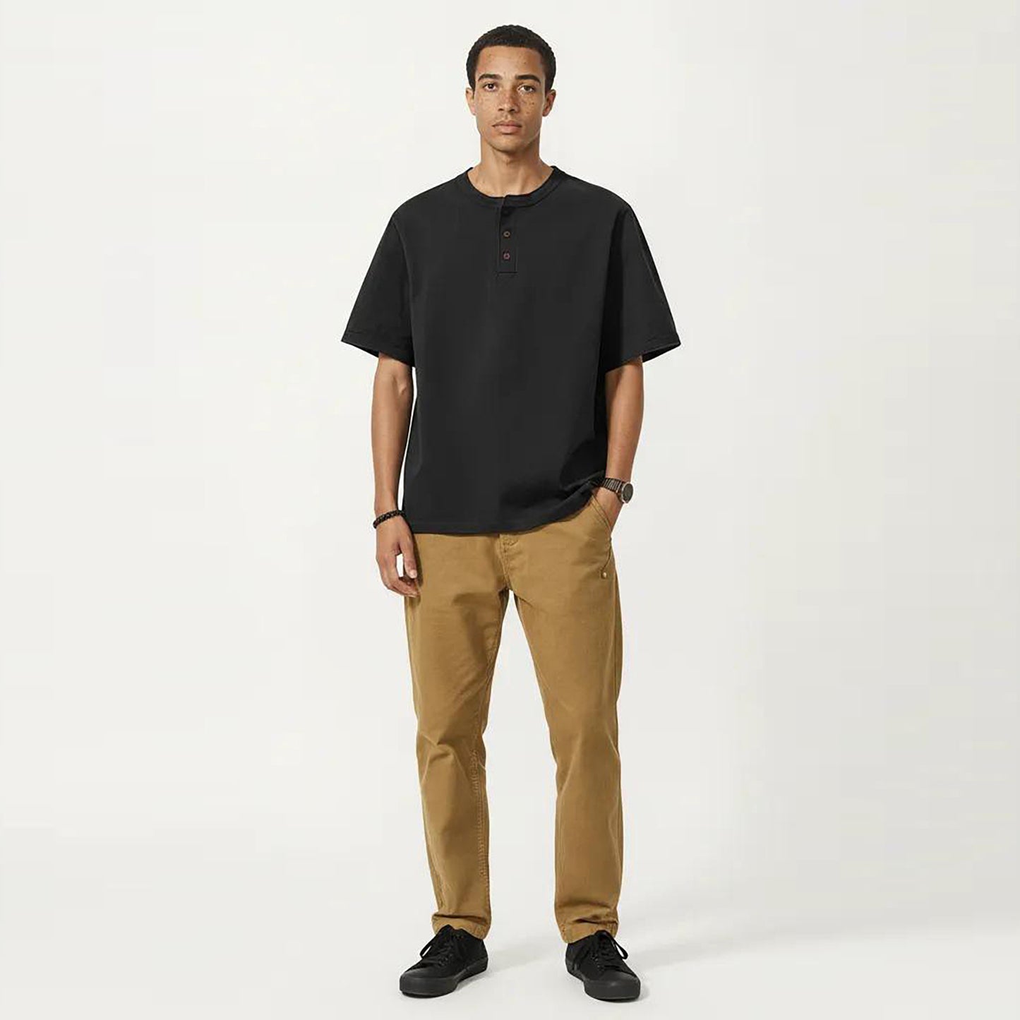 Men's Short Sleeve Henley T-Shirt with Button Placket
