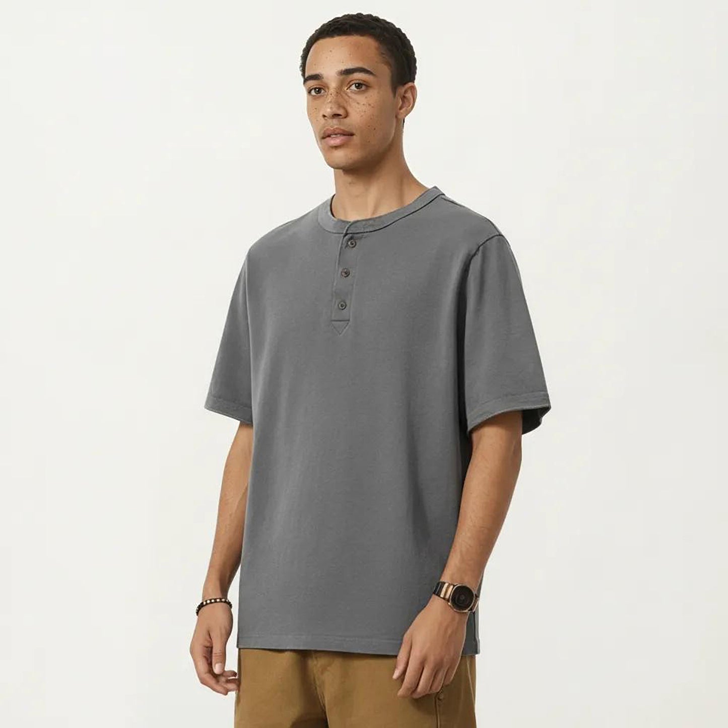Men's Short Sleeve Henley T-Shirt with Button Placket