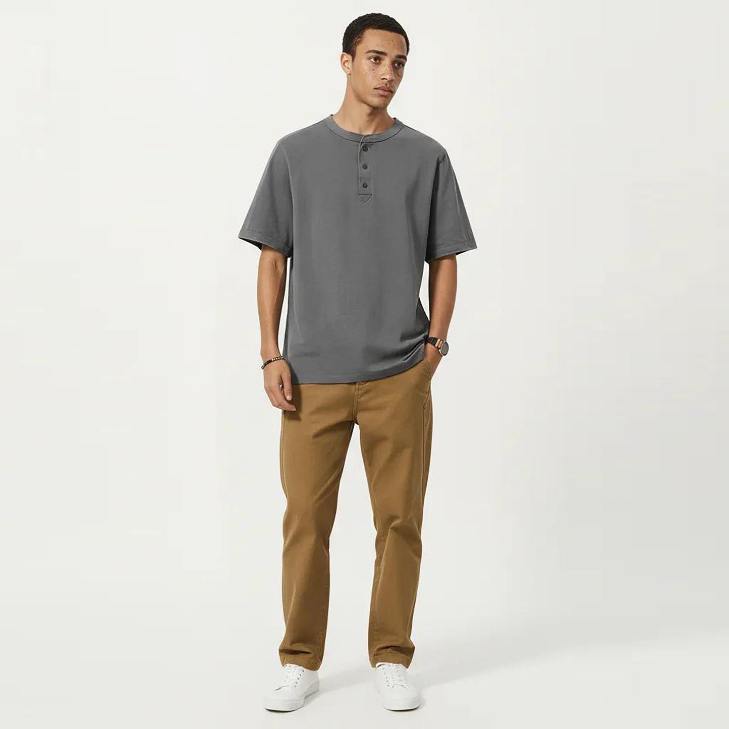 Men's Short Sleeve Henley T-Shirt with Button Placket