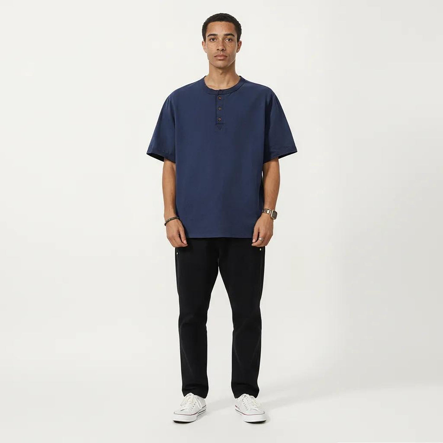 Men's Short Sleeve Henley T-Shirt with Button Placket