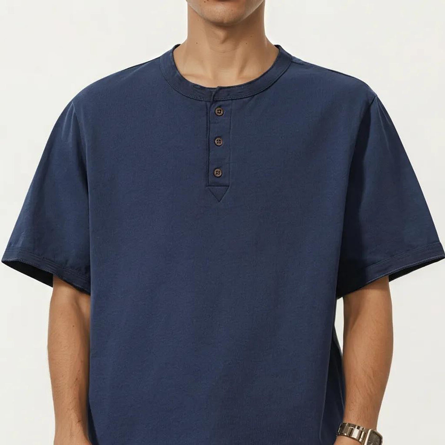 Men's Short Sleeve Henley T-Shirt with Button Placket