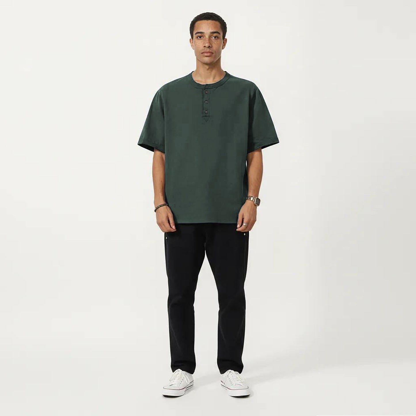 Men's Short Sleeve Henley T-Shirt with Button Placket